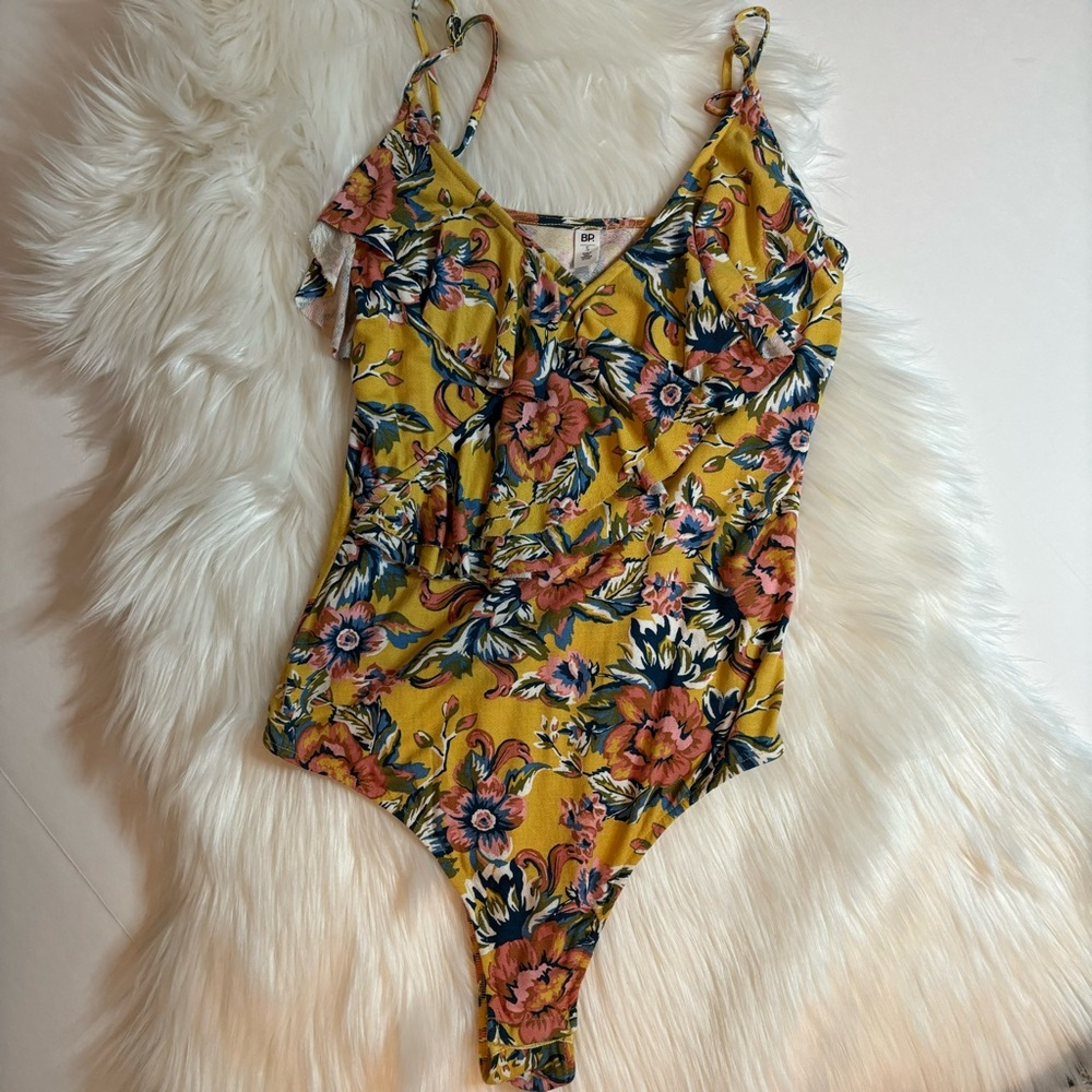 Floral Yellow Bodysuit By BP Size Small